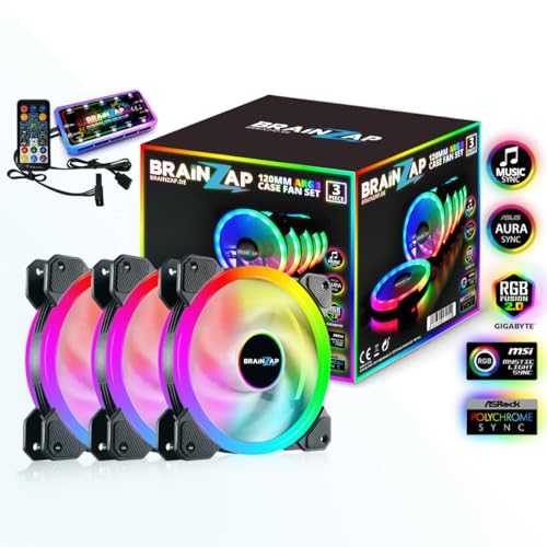 1-10x SET BRAINZAP 120mm LED A-RGB/RGB Silent Case Fan Set inkl. Controller Gehäuse Lüfter MSI Aura Asus Gigabyte Coolmoon (3x Lüfter + Controller) von BRAINZAP