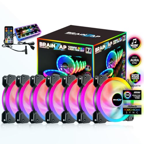 1-10x SET BRAINZAP 120mm LED A-RGB/RGB Silent Case Fan Set inkl. Controller Gehäuse Lüfter MSI Aura Asus Gigabyte Coolmoon (7x Lüfter + Controller) von BRAINZAP