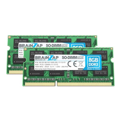 BRAINZAP 16GB (2X 8GB) DDR3 RAM SO-DIMM PC3L-12800S-11-13-F3 2Rx8 1600 MHz 1.35V CL11 Notebook Laptop Arbeitsspeicher von BRAINZAP