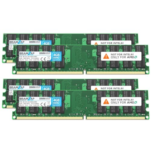 BRAINZAP 16GB DDR2 RAM DIMM PC2-6400U 2Rx16 800 MHz 1.8V CL6 AMD PC Arbeitsspeicher (4X 4GB) von BRAINZAP