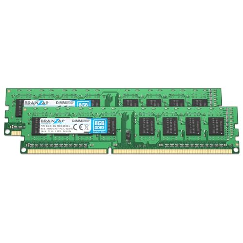 BRAINZAP 16GB DDR3 RAM DIMM PC3L-12800U 2Rx8 1600 MHz 1.35V CL11 Computer PC Arbeitsspeicher (2X 8GB) von BRAINZAP