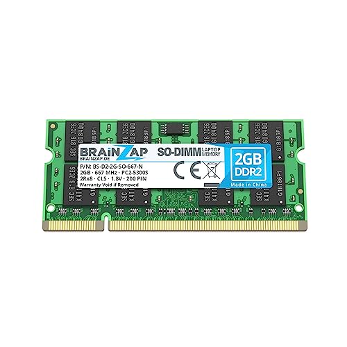 BRAINZAP 2GB DDR2 RAM SO-DIMM PC2-5300S 2Rx8 667 MHz 1.8V CL5 Notebook Laptop Arbeitsspeicher von BRAINZAP