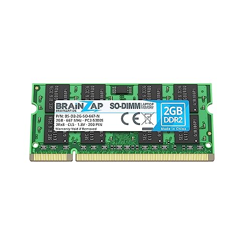 BRAINZAP 2GB DDR2 RAM SO-DIMM PC2-5300S 2Rx8 667 MHz 1.8V CL5 Notebook Laptop Arbeitsspeicher BRAINZAP 2GB DDR2 RAM SO-DIMM PC2-5300S 2Rx8 667 MHz 1.8V CL5 Notebook Laptop Arbeitsspeicher von BRAINZAP