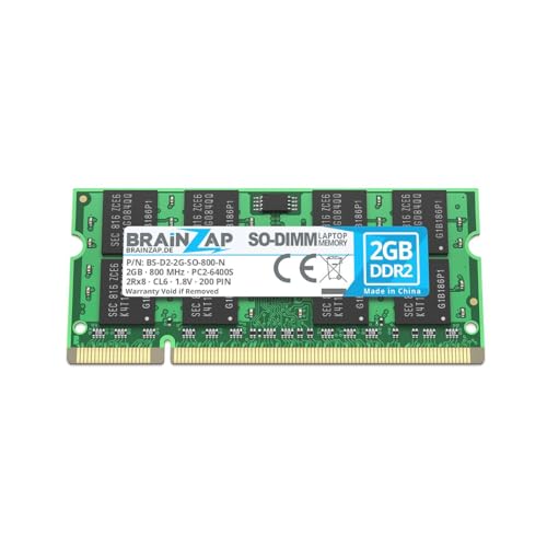 BRAINZAP 2GB DDR2 RAM SO-DIMM PC2-6400S 2Rx8 800 MHz 1.8V CL6 Notebook Laptop Arbeitsspeicher von BRAINZAP