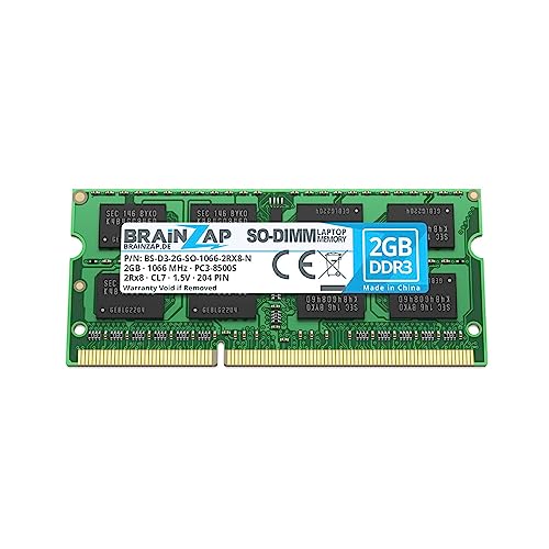 BRAINZAP 2GB DDR3 RAM SO-DIMM PC3-8500S 2Rx8 1066 MHz 1.5V CL7 Notebook Laptop Arbeitsspeicher von BRAINZAP