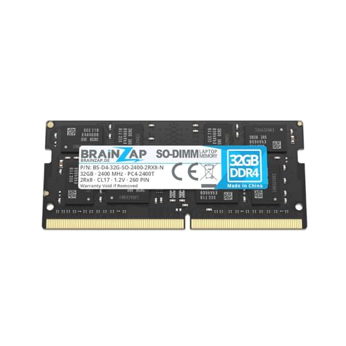 BRAINZAP 32GB DDR4 RAM SO-DIMM PC4-2400T 2Rx8 2400 MHz 1.2V CL17 Notebook Laptop Arbeitsspeicher von BRAINZAP