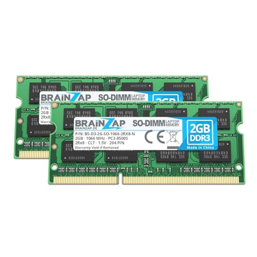 BRAINZAP 4GB (2X 2GB) DDR3 RAM SO-DIMM PC3-8500S 2Rx8 1066 MHz 1.5V CL7 Notebook Laptop Arbeitsspeicher von BRAINZAP