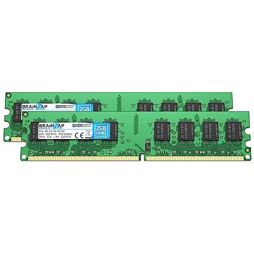 BRAINZAP 4GB DDR2 RAM DIMM PC2-5300U 2Rx8 667 MHz 1.8V CL5 Computer PC Arbeitsspeicher (2X 2GB) von BRAINZAP