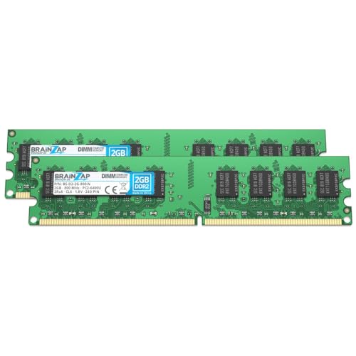BRAINZAP 4GB DDR2 RAM DIMM PC2-6400U 2Rx8 800 MHz 1.8V CL6 Computer PC Arbeitsspeicher (2X 2GB) von BRAINZAP