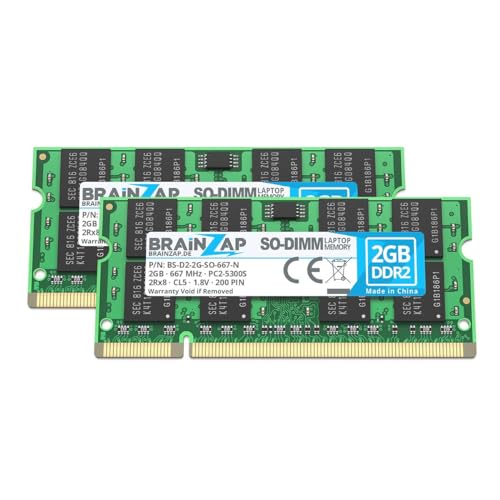 BRAINZAP 4GB DDR2 RAM SO-DIMM PC2-5300S 2Rx8 667 MHz 1.8V CL5 Notebook Laptop Arbeitsspeicher (2X 2GB) von BRAINZAP