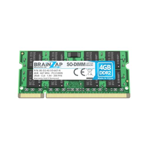 BRAINZAP 4GB DDR2 RAM SO-DIMM PC2-5300S 2Rx8 667 MHz 1.8V CL6 Notebook Laptop Arbeitsspeicher von BRAINZAP