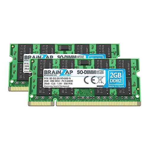 BRAINZAP 4GB DDR2 RAM SO-DIMM PC2-6400S 2Rx8 800 MHz 1.8V CL6 Notebook Laptop Arbeitsspeicher (2X 2GB) von BRAINZAP