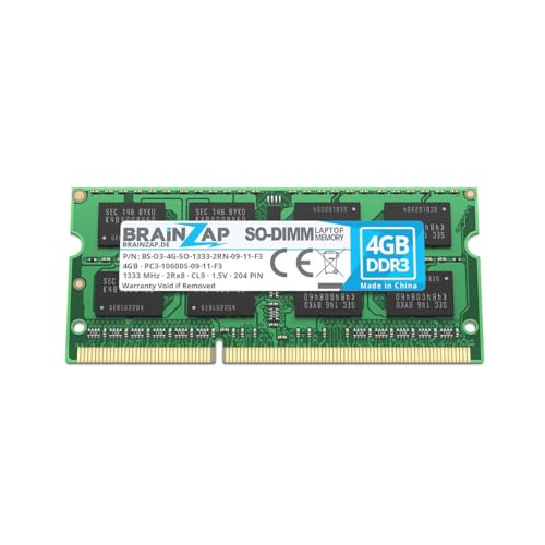 BRAINZAP 4GB DDR3 RAM SO-DIMM PC3-10600S-09-11-F3 2Rx8 1333 MHz 1.5V CL9 Notebook Laptop Arbeitsspeicher von BRAINZAP