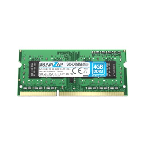 BRAINZAP 4GB DDR3 RAM SO-DIMM PC3L-12800S-11-12-B4 1Rx8 1600 MHz 1.35V CL11 Notebook Laptop Arbeitsspeicher von BRAINZAP