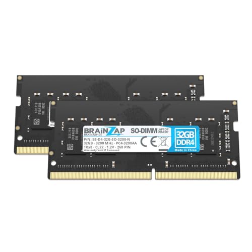 BRAINZAP 64GB DDR4 RAM SO-DIMM PC4-3200AA 1Rx8 3200 MHz 1.2V CL22 Notebook Laptop Arbeitsspeicher (2X 32GB) von BRAINZAP