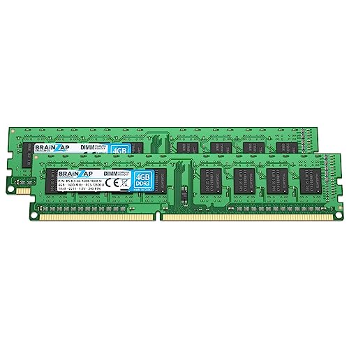BRAINZAP 8GB DDR3 RAM DIMM PC3-12800U 1Rx8 1600 MHz 1.5V CL11 Computer PC Arbeitsspeicher (2X 4GB) von BRAINZAP