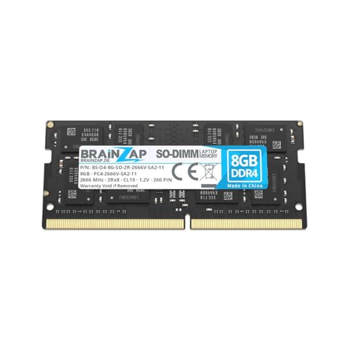 BRAINZAP 8GB DDR4 RAM SO-DIMM PC4-2666V-SA2-11 2Rx8 2666 MHz 1.2V CL19 Notebook Laptop Arbeitsspeicher Unbuffered Non-ECC von BRAINZAP