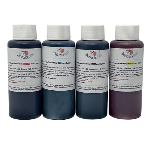 Flasche mit essbarer Tinte, 100 ml, lebensmittelecht, 4 Farben von BRAMA CARTUCHOS