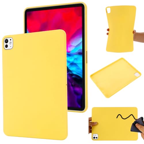 BRAND SET Handyhülle für Apple iPad Pro 11 (2024) Silikon Hülle,mit Mikrofasertuch Futterkissen Soft Touch Schutzhülle für Apple iPad Pro 11 (2024)-Gelb von BRAND SET