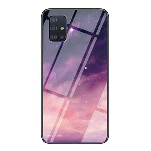 BRAND SET Handyhülle für Samsung Galaxy A51 Transparent Lila Sternenhimmel Muster Schutzhülle Gehärtete Glas Rückseite mit TPU-Kanten Stoßfeste Hülle für Samsung Galaxy A51-MHXK von BRAND SET