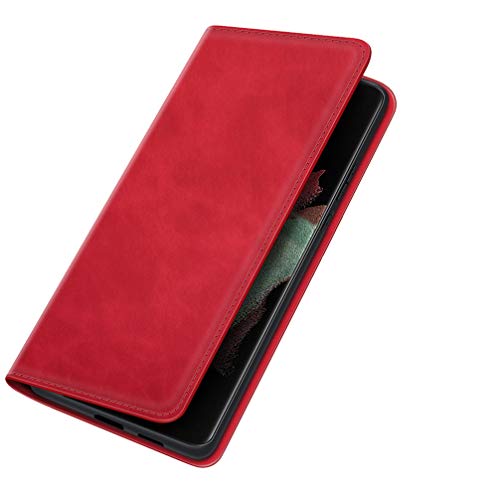 BRAND SET Handyhülle für Xiaomi Poco X4 Pro 5G Stoßfest Ledertasche Flip Case PU Leder+TPU Material Schutzhülle mit Klapphalter Funktion Kartenschlitz Unsichtbarer Magnetverschluss-Rot von BRAND SET
