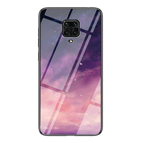 BRAND SET Handyhülle für Xiaomi Redmi Note 9 Pro Transparent Lila Sternenhimmel Muster Schutzhülle Gehärtete Glas Rückseite mit TPU-Kanten Stoßfeste Hülle für Xiaomi Redmi Note 9 Pro-MHXK von BRAND SET