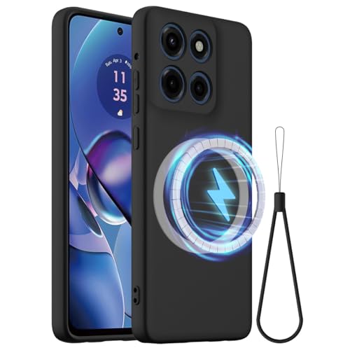 BRAND SET Hülle für Motorola Edge 60 Stylus, Magnetische Silikonhülle Kompatibel mit Mag-Safe, Stoßfest, Handyhülle mit Mikrofaser-Innenfutter für Motorola Edge 60 Stylus Hülle (Tiefschwarz) von BRAND SET