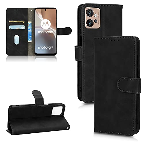 BRAND SET Hülle für Motorola Moto G32 Leder Handyhülle Kunstleder Flip Case mit Sicherer Magnetverschlussverriegelung Handy Lanyard Klappbar Schutzhülle für Motorola Moto G32(Schwarz) von BRAND SET