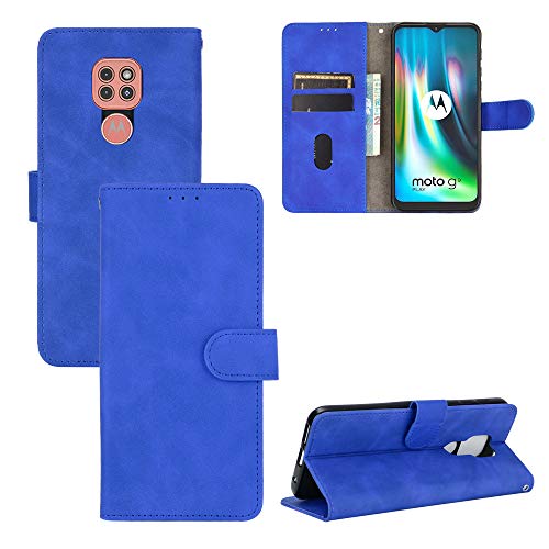 BRAND SET Hülle für Motorola Moto G9 Play Leder Handyhülle Kunstleder Flip Case mit Sicherer Magnetverschlussverriegelung Handy Lanyard Klappbar Schutzhülle für Motorola Moto G9 Play(Blau) von BRAND SET