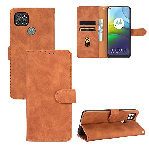 BRAND SET Hülle für Motorola Moto G9 Power Leder Handyhülle Kunstleder Flip Case mit Sicherer Magnetverschlussverriegelung Handy Lanyard Klappbar Schutzhülle für Motorola Moto G9 Power(Braun) von BRAND SET