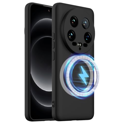 BRAND SET Hülle für Xiaomi 14 Ultra, Magnetische Silikonhülle Kompatibel mit Mag-Safe, Stoßfest und Kratzfest, Handyhülle mit Mikrofaser-Innenfutter für Xiaomi 14 Ultra Hülle (Tiefschwarz) von BRAND SET