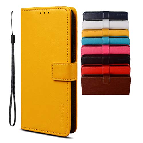 BRAND SET Hülle für iPhone 13 6,1" Handyhülle, Magnetverschluss Premium PU Leder Flip Case, mit Kartenfächern Brieftasche Standfuntion Schutzhülle für iPhone 13 6,1"-Gelb von BRAND SET