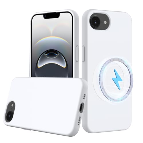 BRAND SET Hülle für iPhone 16e, Magnetische Silikonhülle Kompatibel mit Mag-Safe, Stoßfest und Kratzfest, Handyhülle mit Mikrofaser-Innenfutter für iPhone 16e Hülle (Weiß) von BRAND SET