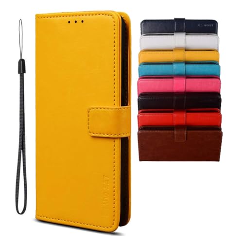 BRAND SET Hülle für iPhone 16e Lederhülle mit Standfunktion Kartenfach Flip Case Ledertasche Magnetverschluss Handyhülle Schutzhülle Klapphülle für iPhone 16e (Gelb) von BRAND SET