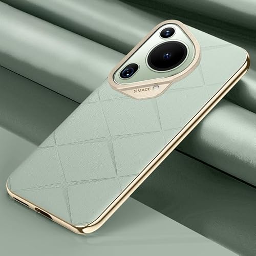 BRAND SET Leder-HandyhüLle FüR Huawei Pura 70 Ultra,Weiche Und Leichte Galvanisierte Schlichte Leder-HandyhüLle Mit Weichem Rahmen,Oberfläche Mit Kariertem Muster,Huawei Pura 70 Ultra HüLle-Grün von BRAND SET