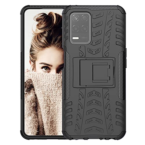 BRAND SET Rugged Armor Schutzhülle für Realme 8 5G/Realme V13 5G Hülle Handy Tasche Hybrid Case Stoßfest Handyhülle Panzer TPU Silikon Hard Bumper Handycover für Realme 8 5G/Realme V13 5G-Schwarz von BRAND SET