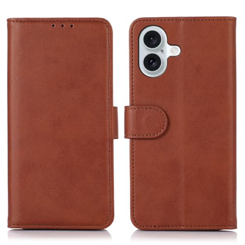 BRAND SET Schutzhülle für Apple iPhone 16 Plus Brieftasche Leder Case Cover Apple iPhone 16 Plus Mit Sicherer Magnetischer-Braun von BRAND SET