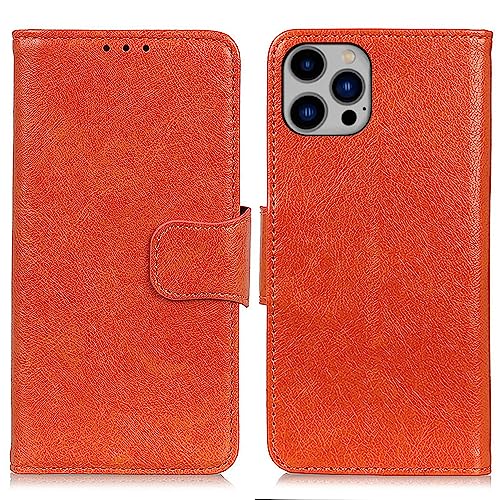 BRAND SET Schutzhülle für Apple iPhone 16 Pro Brieftasche Leder Handyhülle Schutz Case Cover mit Sicherer Magnetische und Stent-Funktion Hüllen für Apple iPhone 16 Pro(Orange) von BRAND SET