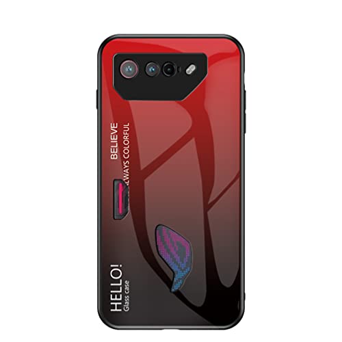 BRAND SET Schutzhülle für Asus ROG Phone 7 5G Hartglas Gradientenrückplatte und Stoßfestem TPU Silikon Kantenschutz Handyhülle für Asus ROG Phone 7 5G-Rot von BRAND SET