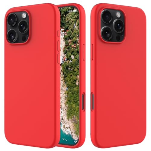 BRAND SET flüssige Silikonhülle kompatibel mit iPhone 16 Pro (6.3 Zoll), seidenweiche Oberfläche, stoßfester Rundumschutz, Kratzfeste Schutzhülle mit Mikrofaser-Innenfutter (Rot) von BRAND SET