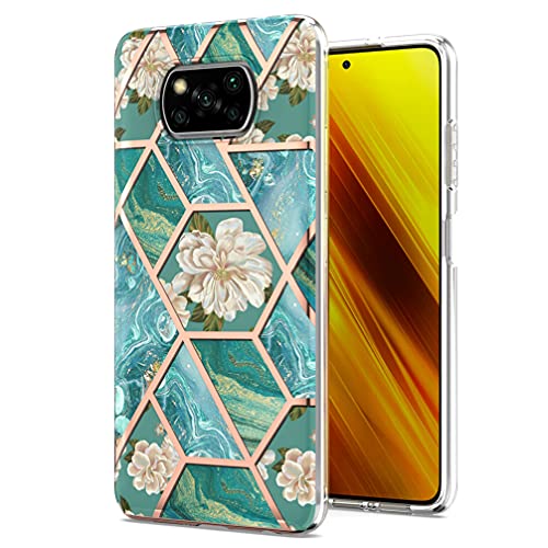 Handyhülle für Xiaomi Poco X3 Pro/Poco X3 NFC Marmor Muster Cover Ultradünne Weiche Silikonhülle All-Inclusive Schutzhülle rutschfest und Stoßfest Hülle für Xiaomi Poco X3 Pro/NFC-Blaue Blume von BRAND SET