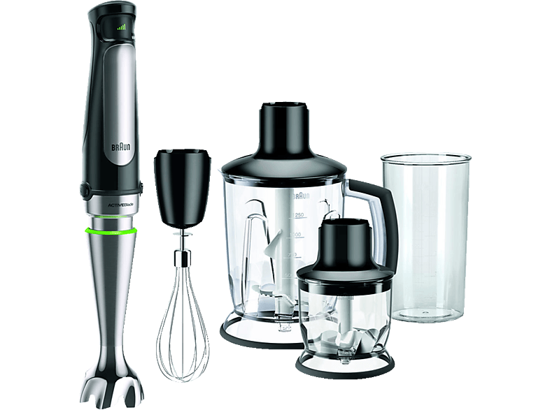 BRAUN MultiQuick 7 MQ 7045X Stabmixer Premium Schwarz/Edelstahl (1000 Watt, 1.25 Liter Standmixer, 350 ml Kompaktzerkleinerer, 600 Mix- und Messbecher) von BRAUN