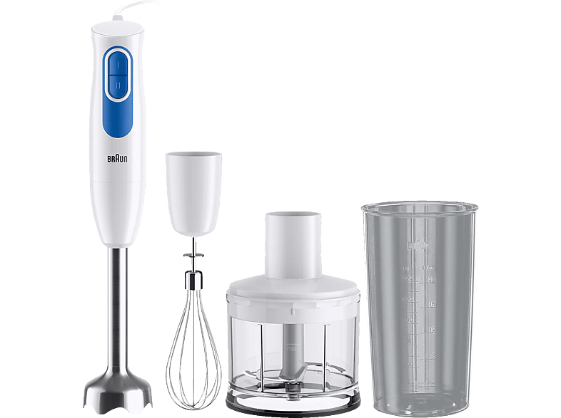 BRAUN Multiquick MQ 20.236M Stabmixer Weiß/Blau (600 Watt, 500 ml Zerkleinerer, 600 Messbecher) von BRAUN
