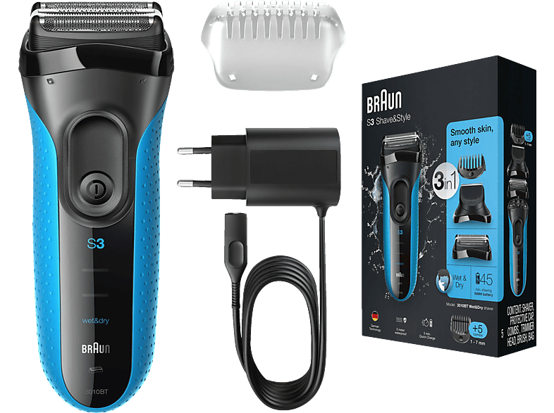 BRAUN Series 3 Shave&Style - 3010BT Rasierer Schwarz/Blau (Wet & Dry, Reinigungsstation: Nein) von BRAUN