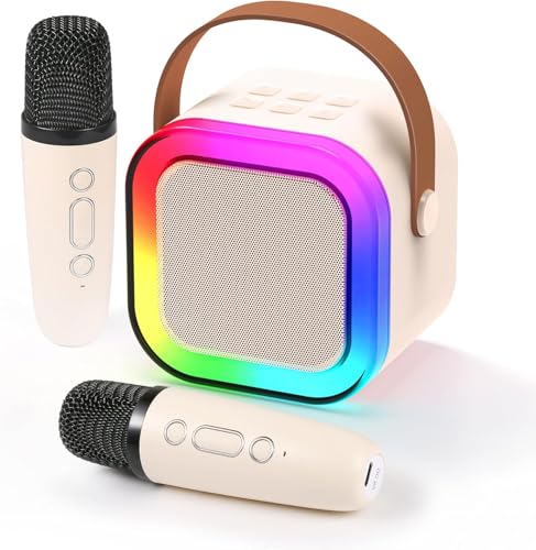 BRAVECOW Mini Machines Karaoke, Kinder Erwachsene Tragbarer Bluetooth Lautsprecher 2 Wireless Mikrofone Sprachwechseleffekt LED Lichter Familie Zuhause Mädchen Jungen Geburtstag Geschenk Party (Beige) BRAVECOW Mini Machines Karaoke, Kinder Erwachsene Tragbarer Bluetooth Lautsprecher 2 Wireless Mikrofone Sprachwechseleffekt LED Lichter Familie Zuhause Mädchen Jungen Geburtstag Geschenk Party (Beige) von BRAVECOW
