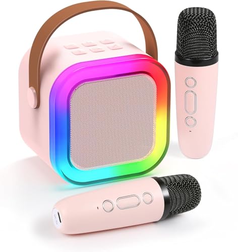 BRAVECOW Mini Machines Karaoke, Kinder Erwachsene Tragbarer Bluetooth Lautsprecher 2 Wireless Mikrofone Sprachwechseleffekt LED Lichter Familie Zuhause Mädchen Jungen Geburtstagsgeschenk Party (Rosa) BRAVECOW Mini Machines Karaoke, Kinder Erwachsene Tragbarer Bluetooth Lautsprecher 2 Wireless Mikrofone Sprachwechseleffekt LED Lichter Familie Zuhause Mädchen Jungen Geburtstagsgeschenk Party (Rosa) von BRAVECOW
