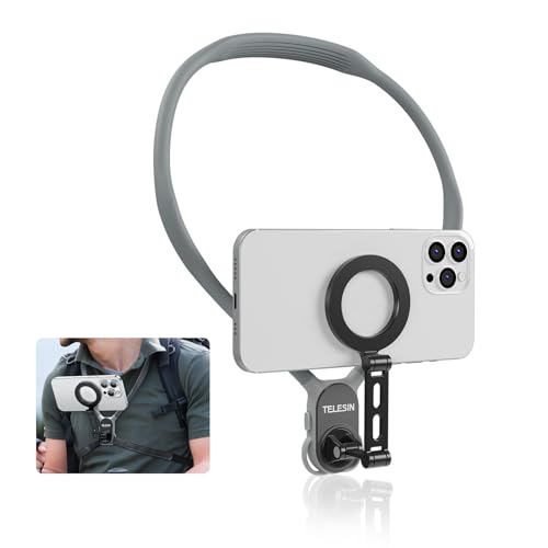 BRDRC Hals-Handyhalterung, POV/Vlog magnetische Selfie-Halterung für Magsafe iPhone 15, 14, 13, 12 Pro Max Mini Plus, Handfreier Brustständer, Gurt, Videoaufnahmen für Android Galaxy Zubehör (grau) von BRDRC