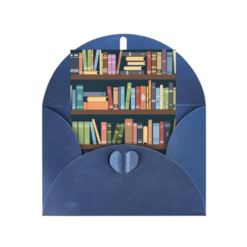 BREAUX Grußkarte mit Cartoon-Bücherregal-Bücherwurm-Druck, leere Karte mit Umschlag, Geburtstagskarte, 10,2 x 15,2 cm, Blau BREAUX Grußkarte mit Cartoon-Bücherregal-Bücherwurm-Druck, leere Karte mit Umschlag, Geburtstagskarte, 10,2 x 15,2 cm, Blau von BREAUX