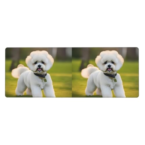 Bichon Frisé Hund auf dem Gras, große Gummi-Tastaturunterlage, Büro-Schreibtischunterlage, Schreibblock, Computer-Desktop-Pad, starke Haftung von BREAUX