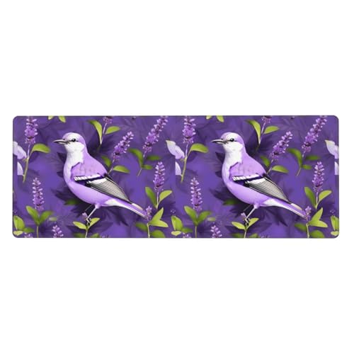 Große Gummi-Tastaturunterlage mit Vogel in lila Lavendel, Blumen-Motiv, Büro-Schreibtischunterlage, Schreibblock, Computer-Desktop-Pad, starke Haftung von BREAUX